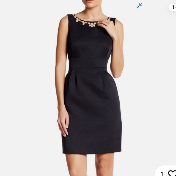 👗 Tahari Arthur S. Levine Petite 4P Navy Pearl Necklace Sheath Dress 👗 - Picture 1 of 5